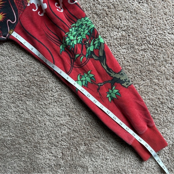 Fox Vintage Y2K Racing Dragon Print Ed Hardy Style Blossom Red Hoodie Size Small - Picture 10 of 11